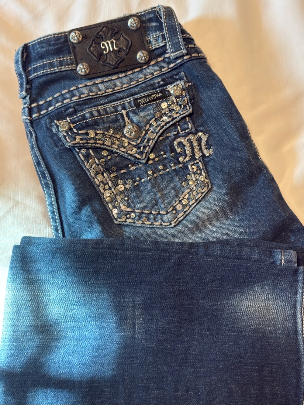 Miss Me Skinny Jeans Womens 29 Dark Wash Rhinestone Pocket Stretch